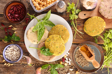 vegetarian burger, vegetarian steak with herb and spices
