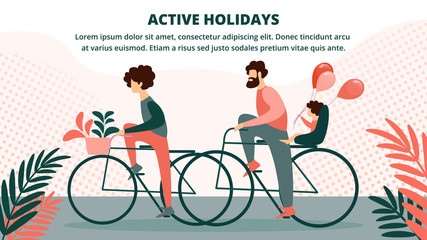 Happy Family Bicycle Riding Fun Sport Activity.