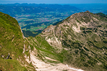 Fototapeta na wymiar Beautiful alpine view at the famous Nebelhorn summit near Mittenwald, Bavaria, Germany