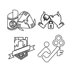 Fototapeta premium money key shield Commitment Teamwork Together Outline Logo