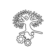 tree gears Commitment Teamwork Together Outline Logo