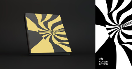 Cover design template. Black and white pattern with optical illusion. Applicable for placards, banners, book covers, brochures, planners or notebooks. 3d vector illustration.