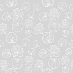 lotus, water lily seamless floral pattern hand drawn sketch