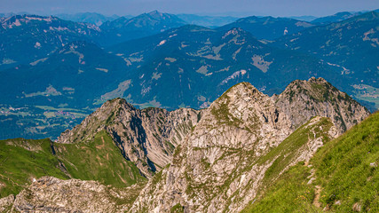 Beautiful alpine view at the famous Nebelhorn summit near Mittenwald, Bavaria, Germany