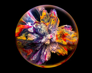 Abstract 3d render of a kaleidoscope 3d artwork that looks like design under a glass on a black background