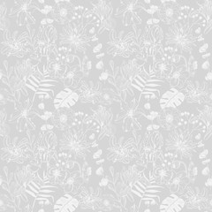 flowers and tropical palm leaves seamless floral pattern