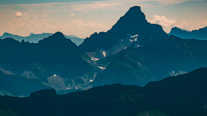Beautiful alpine view at the famous Nebelhorn summit near Mittenwald, Bavaria, Germany