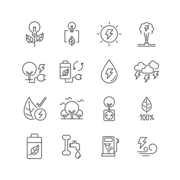Line icon set is energy from nature. Editable stroke. Vector EPS10.