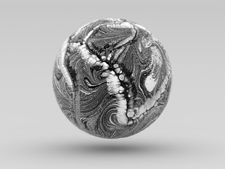 3d render of abstract planet earth with grunge texture of abstract mountains and kraters in yellow brown and black matte metal materials on dark dirty green background