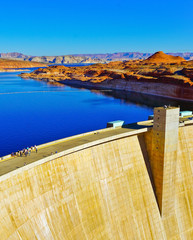 View of Glen Canyon Dam built on the Colorado River in northern Arizona, USA.