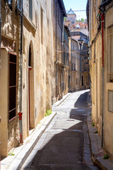 Avignon. Old narrow street in the historic center of the city.