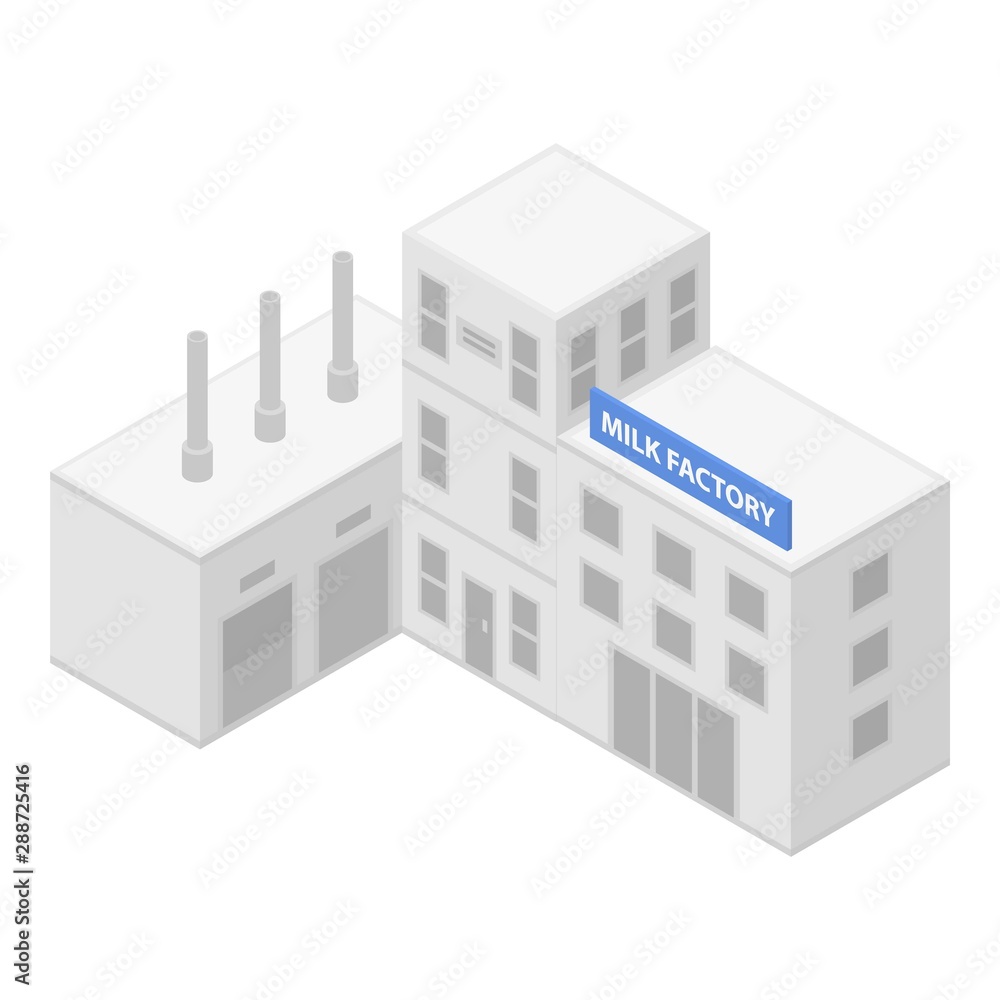 Poster milk factory icon. isometric of milk factory vector icon for web design isolated on white background