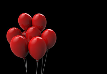 3d rendering. Floating big red balloons on black background. horror Halloween object concept