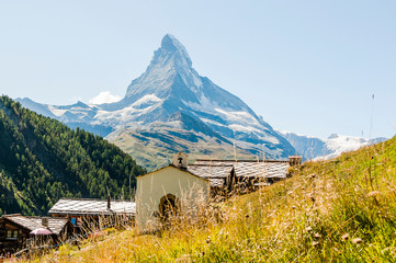 Zermatt, Findeln, Matterhorn, Bergkapelle, Sunnegga, Alpen, Wallis, Weiler, Alm, Bergwiesen,...