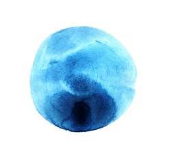 Abstract watercolor background. iridescent round spot irregularly shaped. blue purple circle on a white background. Hand-drawn graphic element.