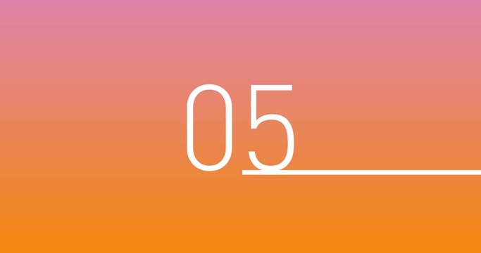 Countdown from 10 to 0 with movement slider indicating the passing time, modern flat design and minimalist. Countdown in 4K with bright and iridescent background with light blue gradient, soft move