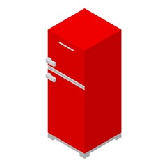 Red fridge icon. Isometric of red fridge vector icon for web design isolated on white background