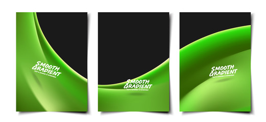 Set of 3d trendy green smooth silk liquid wave background layout, cover, poster, wallpaper design template