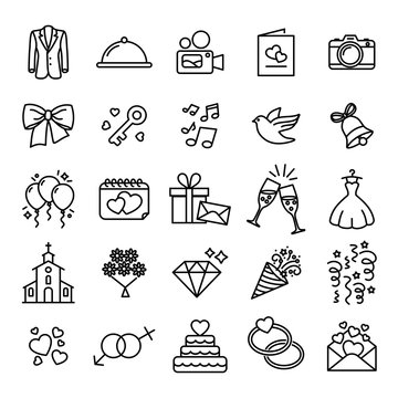 Wedding icon set collection - thin line style vector icons