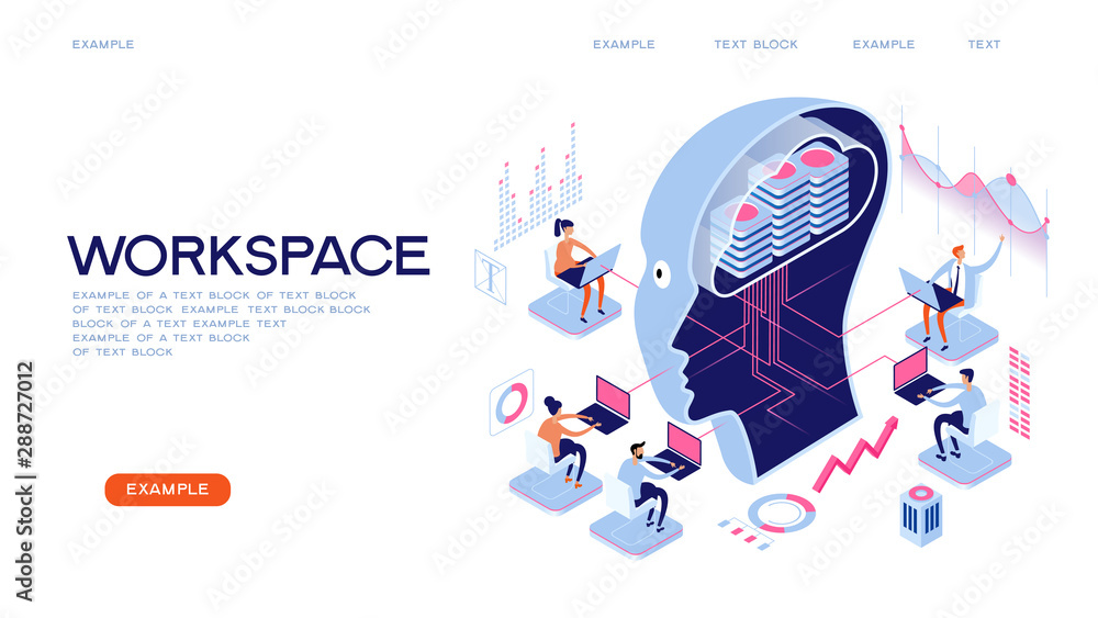 Poster workspase concept. deep learning. big data and artificial intelligence. people interact with artific