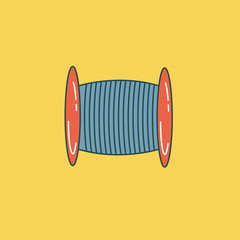 Coil of wire, thread, alloy, rope in a coil. Outline drawing. Flat style. Vector editable illustration