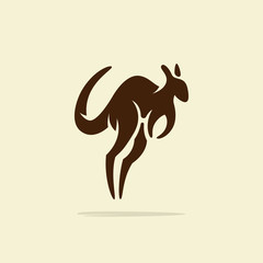 Flat minimalist Kangaroo logo design template with retro or vintage style