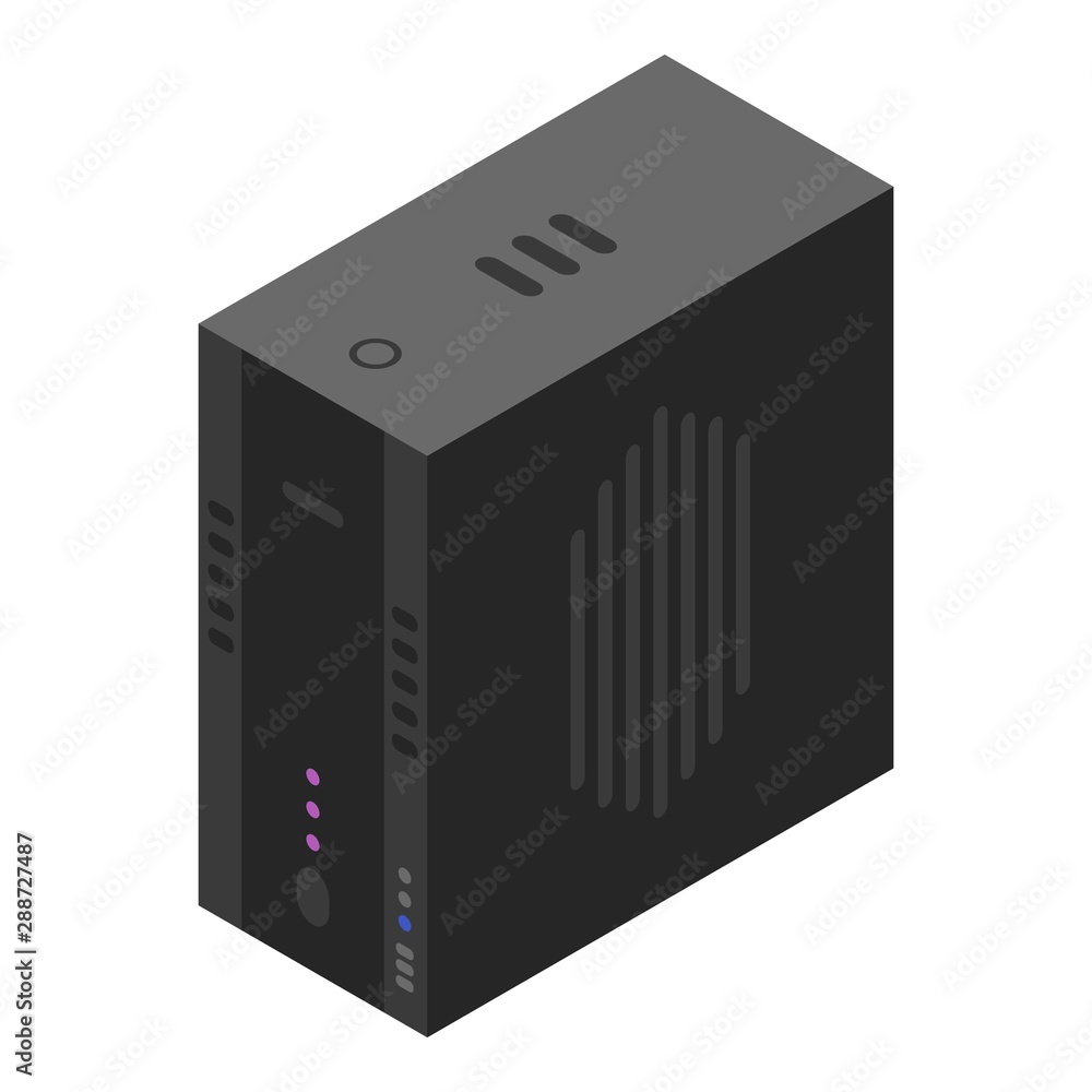 Poster desktop computer icon. isometric of desktop computer vector icon for web design isolated on white ba