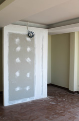 Gypsum wall with joints in construction site.