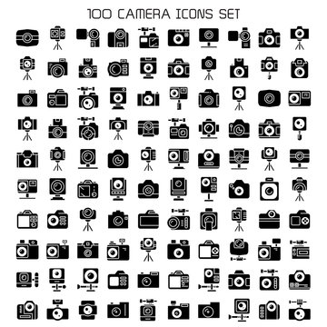camera, video recorder and action camera icons set