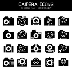 camera, video and action camera icons set