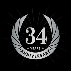 34 years anniversary celebration logotype. Elegant anniversary design. Thirty-four years logo.