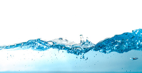 Water Wave bubbles air and splash isolated over white background. Blue water wave abstract background isolated on white