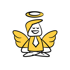 businessman angel, god meditating yellow stick figure design