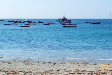 Fshing boats anchored off the coast of Antofagasta, Chile.