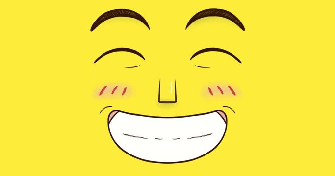Hand drawn animation of a happy smile face isolated on yellow background. Seamless loop cartoon.