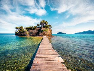 Fabulous spring view of Cameo Island. Sunny morning scene of Port Sostis, Zakinthos island, Greece,...