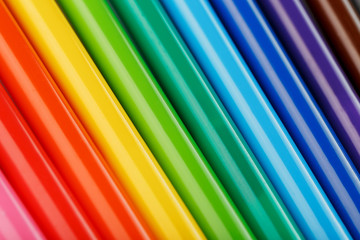 Multi-colored felt-tip pens, markers on a white isolated background