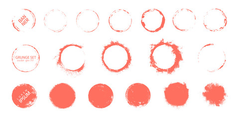 Obraz premium Round banner of coral color. Template for advertising vector.Grunge brush strokes.