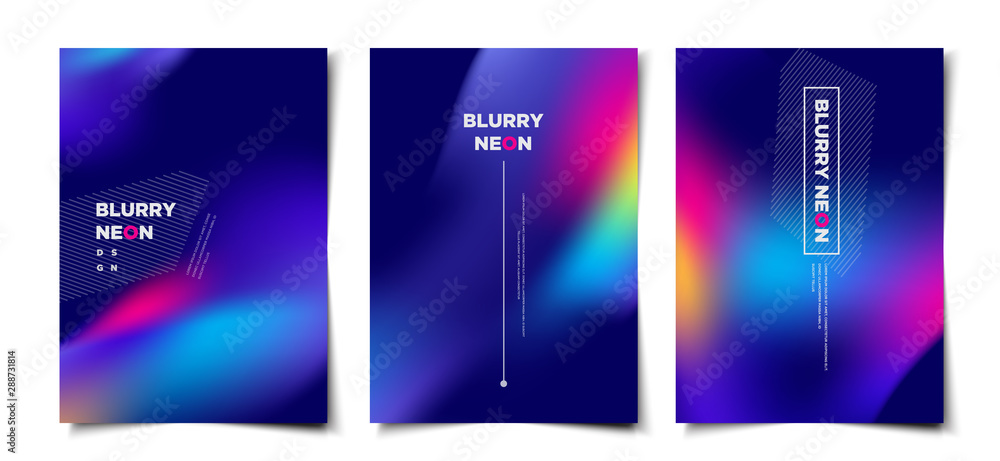 Wall mural set of abstract blurry neon glow background layout, cover, poster, wallpaper design template - Wall murals
