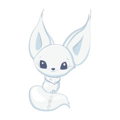 White fox isolated vector clip-art, adorable cartoon character design.
