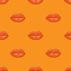 Women lips Seamless pattern with orange colour tone for Autumn background,Vector illustration seamless swatch in the swatches panel, for wrapping paper, textile, , wallpaper, fashion, clothing and bag