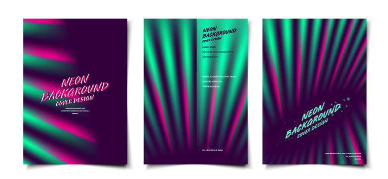 Set of 3d modern retro style green neon glow abstract dynamic background layout, cover, poster, wallpaper design template