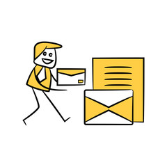 businessman and mails yellow stick figure