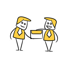 businessman sending mail to receiver yellow stick figure