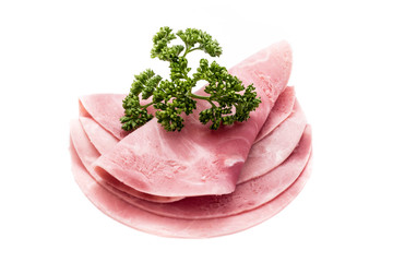 slices of ham isolated on white background