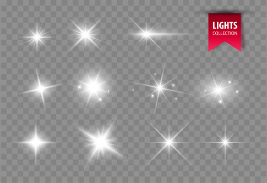 Shine glowing stars. Vector lights