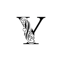 letter Y. Black flower alphabet.  Beautiful capital letters.