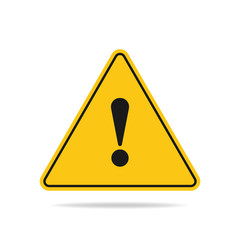 The yellow warning sign of an exclamation symbol is isolated on a white background.