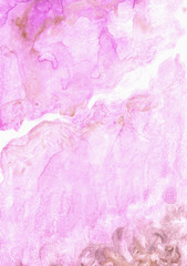 Watercolor hand drawn abstract background texture in pink, brown and gold colors