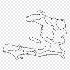 Blank map Haiti. High quality map of  Haiti with provinces on transparent background for your web site design, logo, app, UI. Stock vector.  EPS10. 